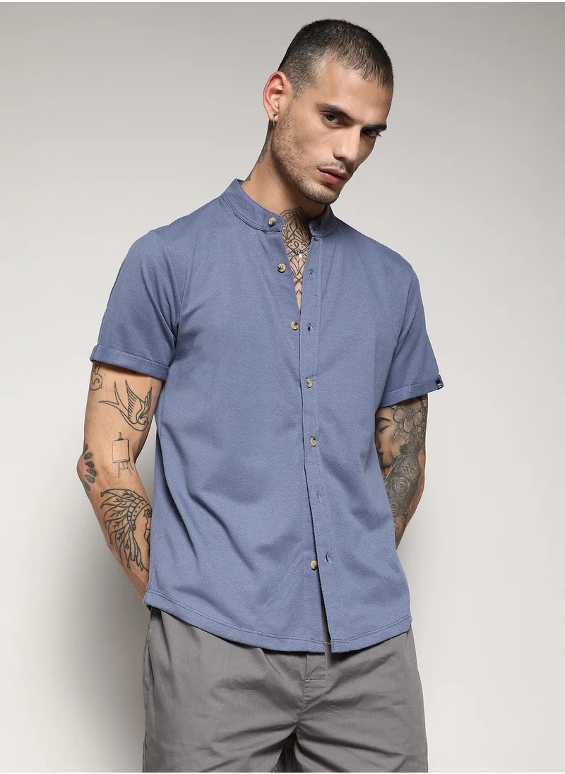 Campus Sutra Men's Prussian Blue Basic Shirt