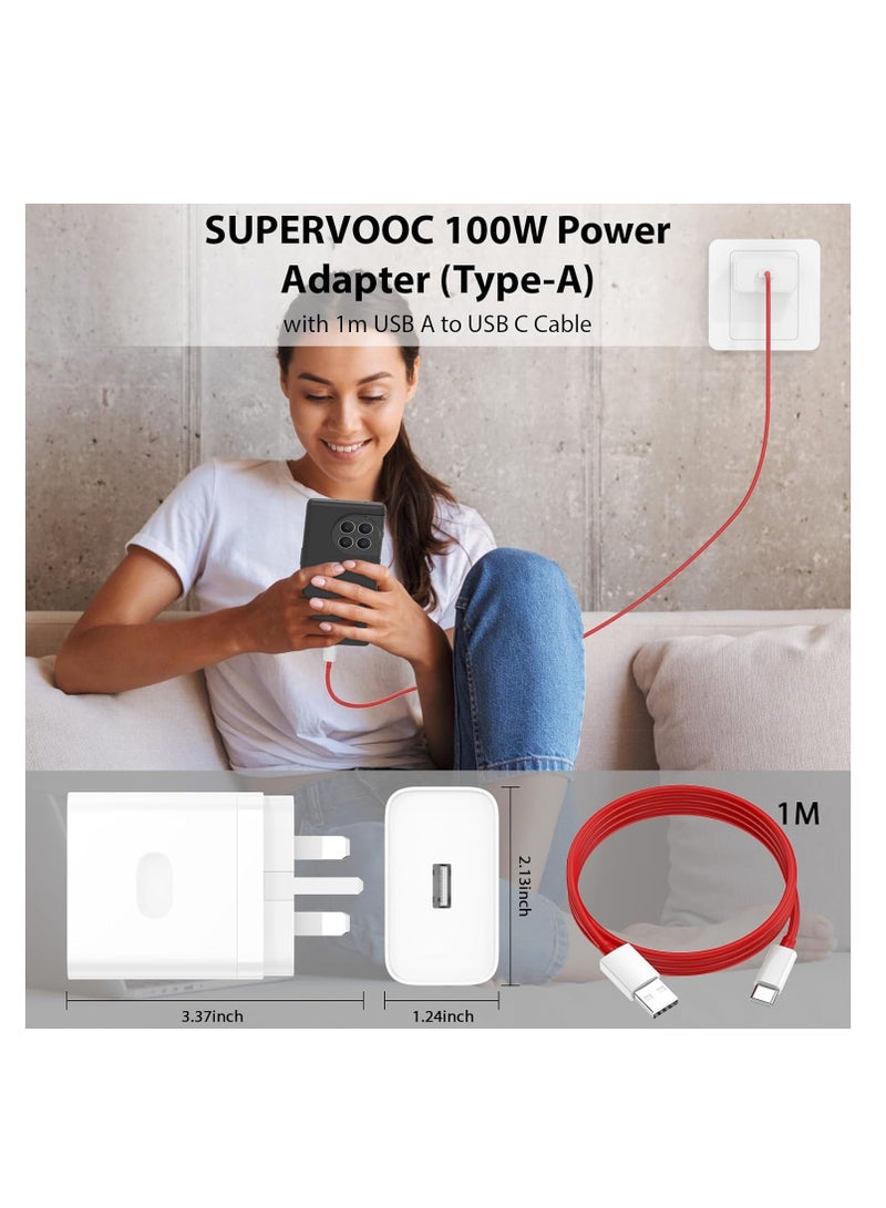 general For OnePlus SUPERVOOC 100W Power Adapter for OnePlus 13/12/12R/11/10/10T/9/8/8 Pro /7/6T/Nord 4/3, USB Plug Charger Type-A Wall Charger Fast Charger w/ 1m USB C Cable for OnePlus Nord CE 4 3 Lite 10 - Image 3