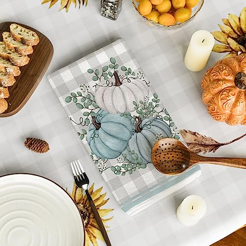Artoid Mode Pink Eucalyptus Leaves Hello Pumpkin Fall Kitchen Towels Dish Towels, 18x26 Inch Farmhouse Give Thanks Decoration Hand Towels Set of 4 - Image 4