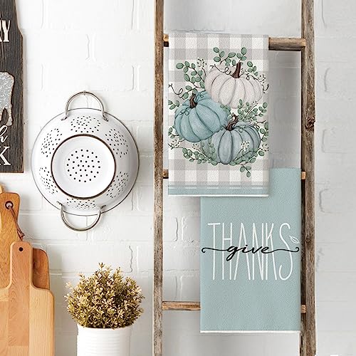 Artoid Mode Pink Eucalyptus Leaves Hello Pumpkin Fall Kitchen Towels Dish Towels, 18x26 Inch Farmhouse Give Thanks Decoration Hand Towels Set of 4 - Image 3