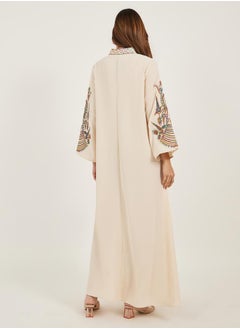 Styli Cream Embroidered Stand Collar Jalabiya  - Image 5