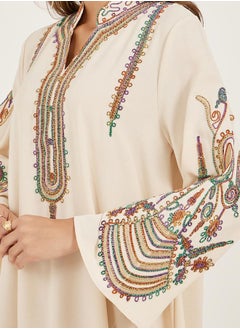 Styli Cream Embroidered Stand Collar Jalabiya  - Image 4