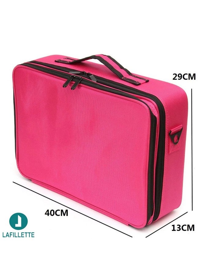 LAFILLETTE Travel Cosmetic Bags, Professional Makeup Case Box Organizer with Adjustable Dividers Compartments for Makeup Brushes Toiletry Jewelry Digital Accessories (16 INCH (2 Layer), Pink) - Image 2