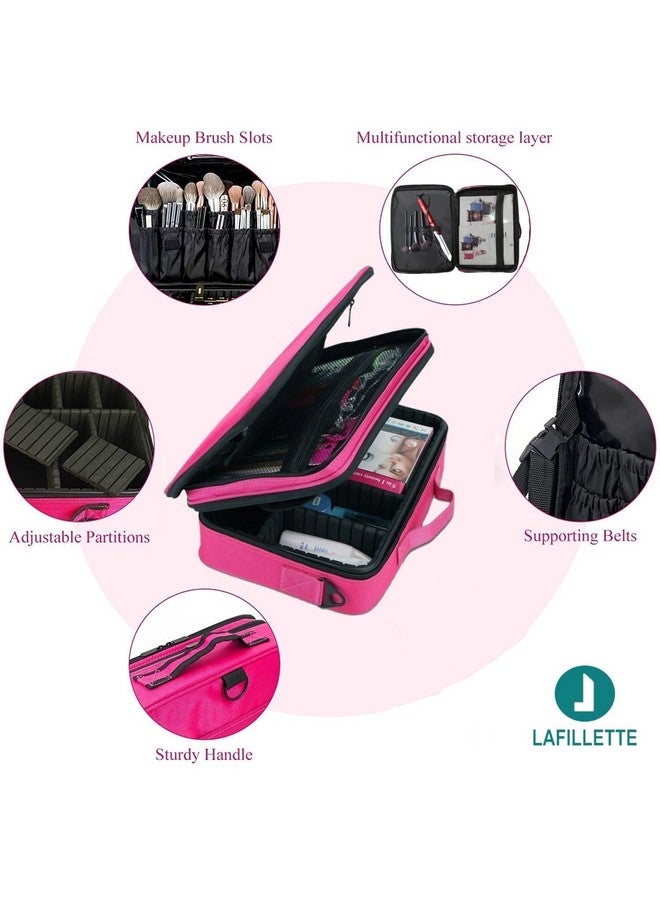 LAFILLETTE Travel Cosmetic Bags, Professional Makeup Case Box Organizer with Adjustable Dividers Compartments for Makeup Brushes Toiletry Jewelry Digital Accessories (16 INCH (2 Layer), Pink) - Image 3