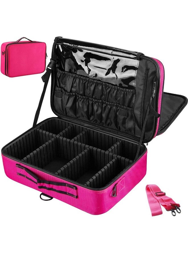 LAFILLETTE Travel Cosmetic Bags, Professional Makeup Case Box Organizer with Adjustable Dividers Compartments for Makeup Brushes Toiletry Jewelry Digital Accessories (16 INCH (2 Layer), Pink) - Image 1