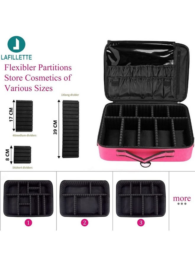 LAFILLETTE Travel Cosmetic Bags, Professional Makeup Case Box Organizer with Adjustable Dividers Compartments for Makeup Brushes Toiletry Jewelry Digital Accessories (16 INCH (2 Layer), Pink) - Image 4
