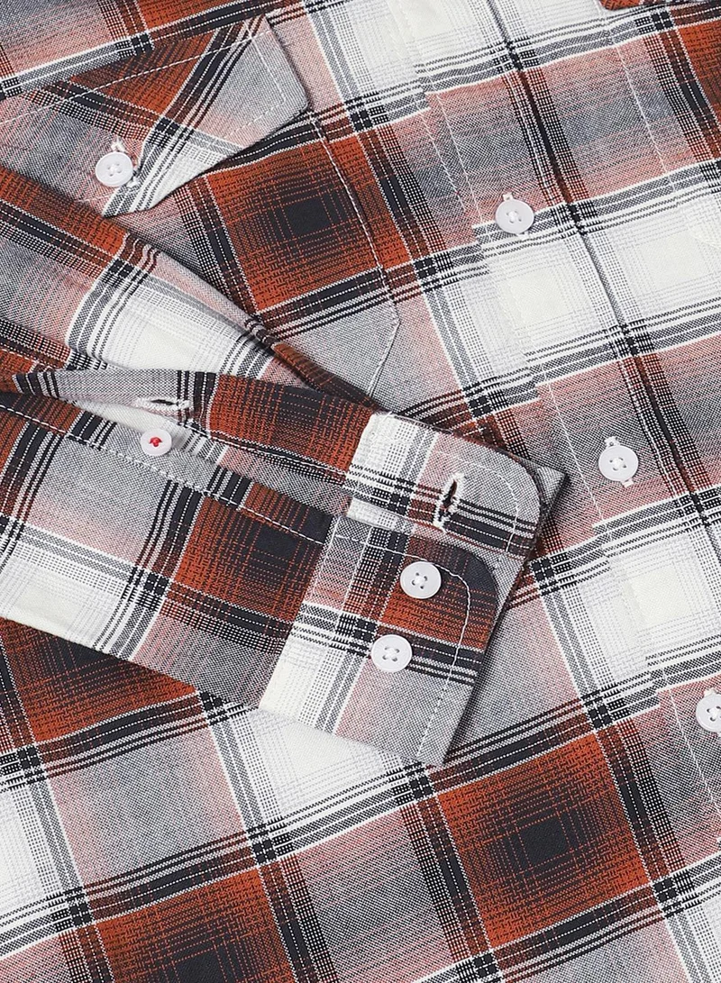 دينيس لينغو Men's Rust 100% Cotton Checkered Slim FiT-Shirt