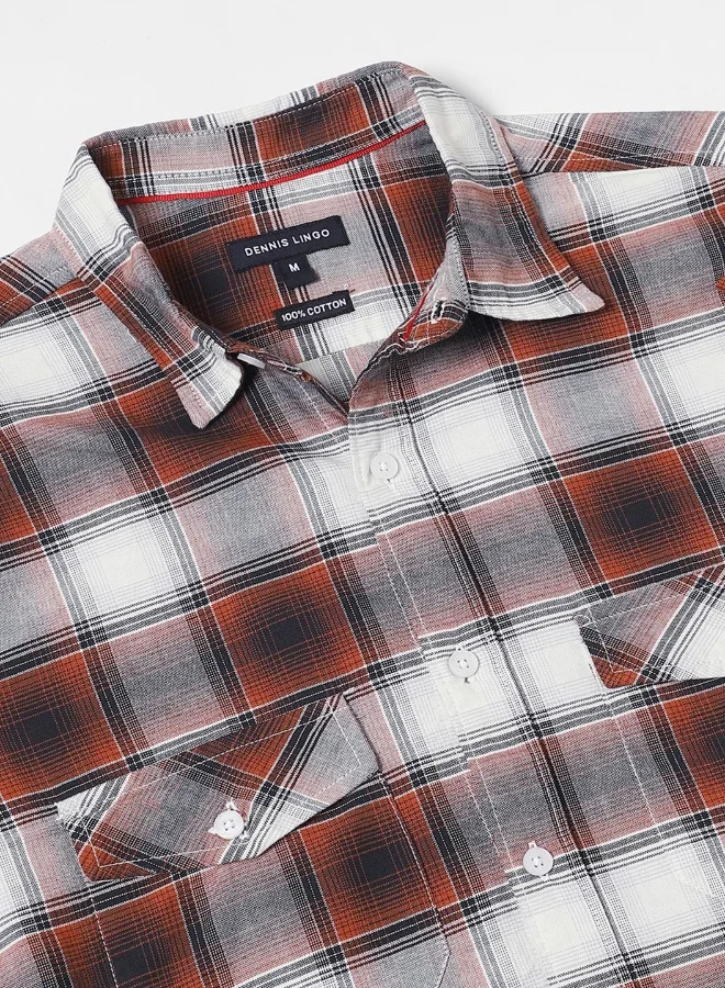 دينيس لينغو Men's Rust 100% Cotton Checkered Slim FiT-Shirt