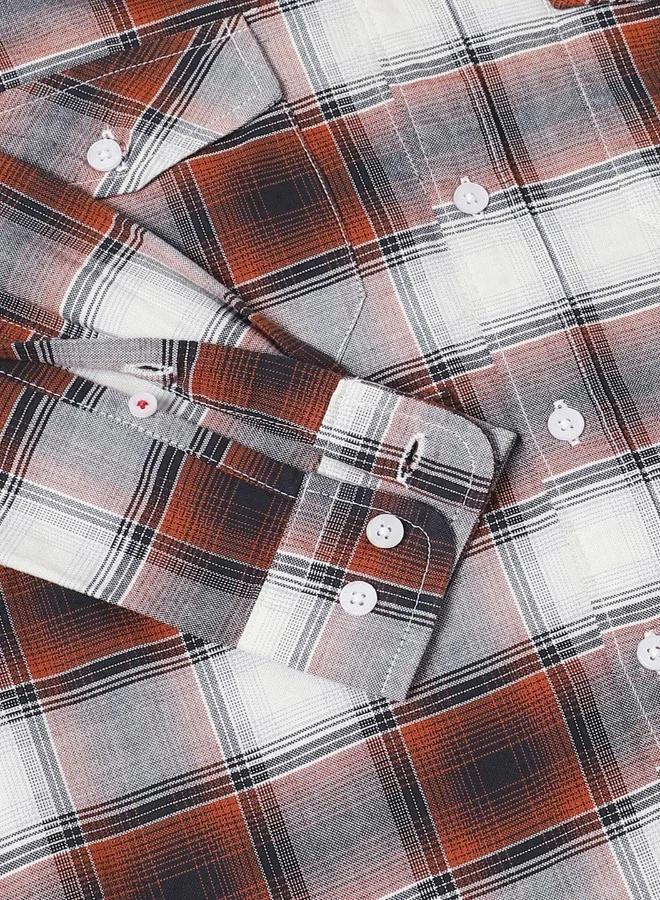 دينيس لينغو Men's Rust 100% Cotton Checkered Slim FiT-Shirt