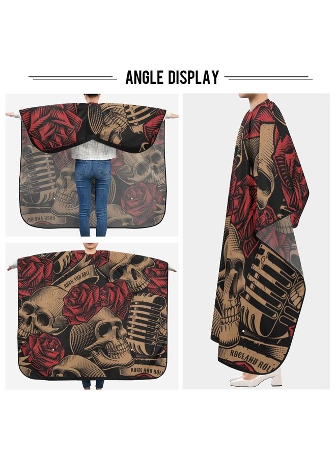 ALAZA Vintage Skulls Music Roses Barber Cape for Men Women, Waterproof Haircut Apron Beard Shaving Bib Hair Cutting Cloth 55 x 65 Inch - Image 2