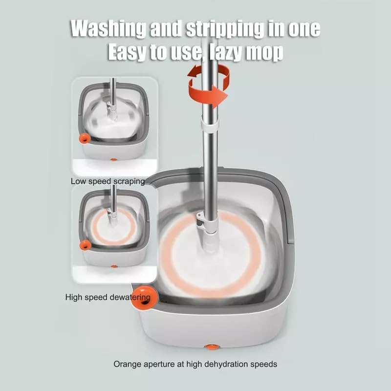 BLURISM Stainless Steel Mop Bucket Set Household Spin Mop and Bucket with 2 Mop Pads Set Household Rotating Floor Mop HandsFree Wash Mop Dust Removal Mop Dry and Wet Use - Image 5