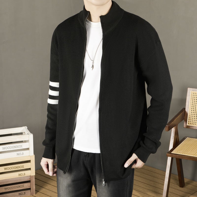 Fall/Winter Vertical Collar Zipper Jacket Knitted Cardigan 2024 Fall/Winter American Style Lazy Style Sweater For Men And Women - Image 2
