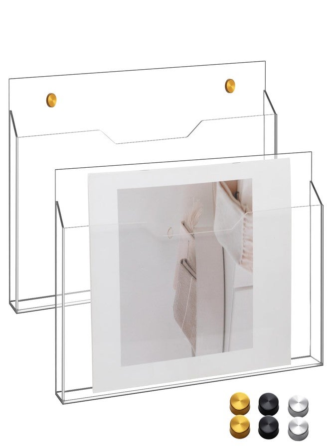 Feifeiya 2Pcs Clear Acrylic File Holder Wall Mount Mail Magazine Organizer File Holders with Screw Wall Pocket Office Document Storage Rack Magazine Letter Brochure(14 x8.3 x1.2 ,Horizontal) - Image 1