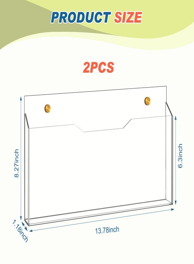 Feifeiya 2Pcs Clear Acrylic File Holder Wall Mount Mail Magazine Organizer File Holders with Screw Wall Pocket Office Document Storage Rack Magazine Letter Brochure(14 x8.3 x1.2 ,Horizontal) - Image 3