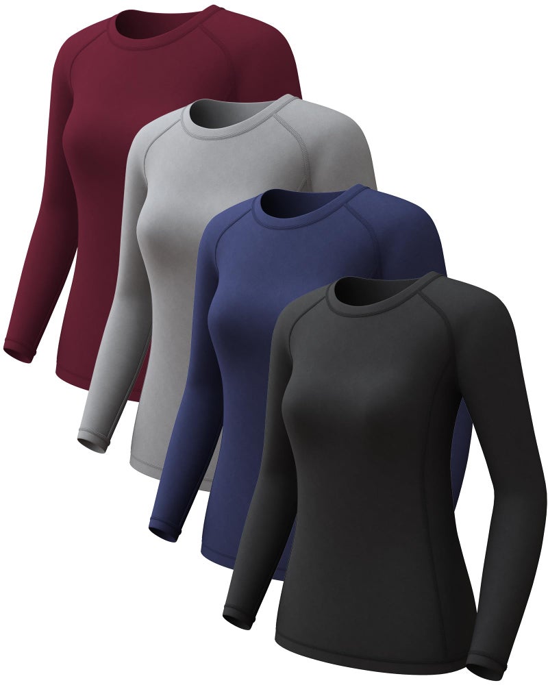 CL convallaria 4 Pack Women's Long Sleeve Compression Shirts, Cool Dry Workout Athletic Tops Sun Protection Cooling Shirts for Yoga Running Hiking Gym Black/Blue/Grey/Wine Red Medium - Image 1