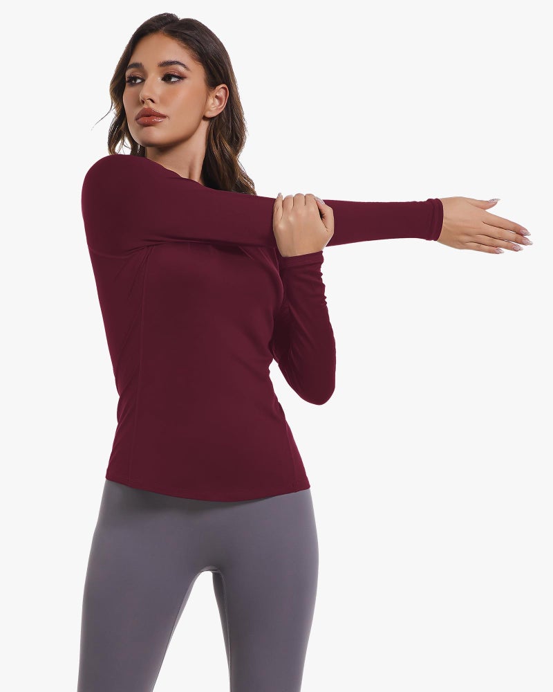 CL convallaria 4 Pack Women's Long Sleeve Compression Shirts, Cool Dry Workout Athletic Tops Sun Protection Cooling Shirts for Yoga Running Hiking Gym Black/Blue/Grey/Wine Red Medium - Image 3