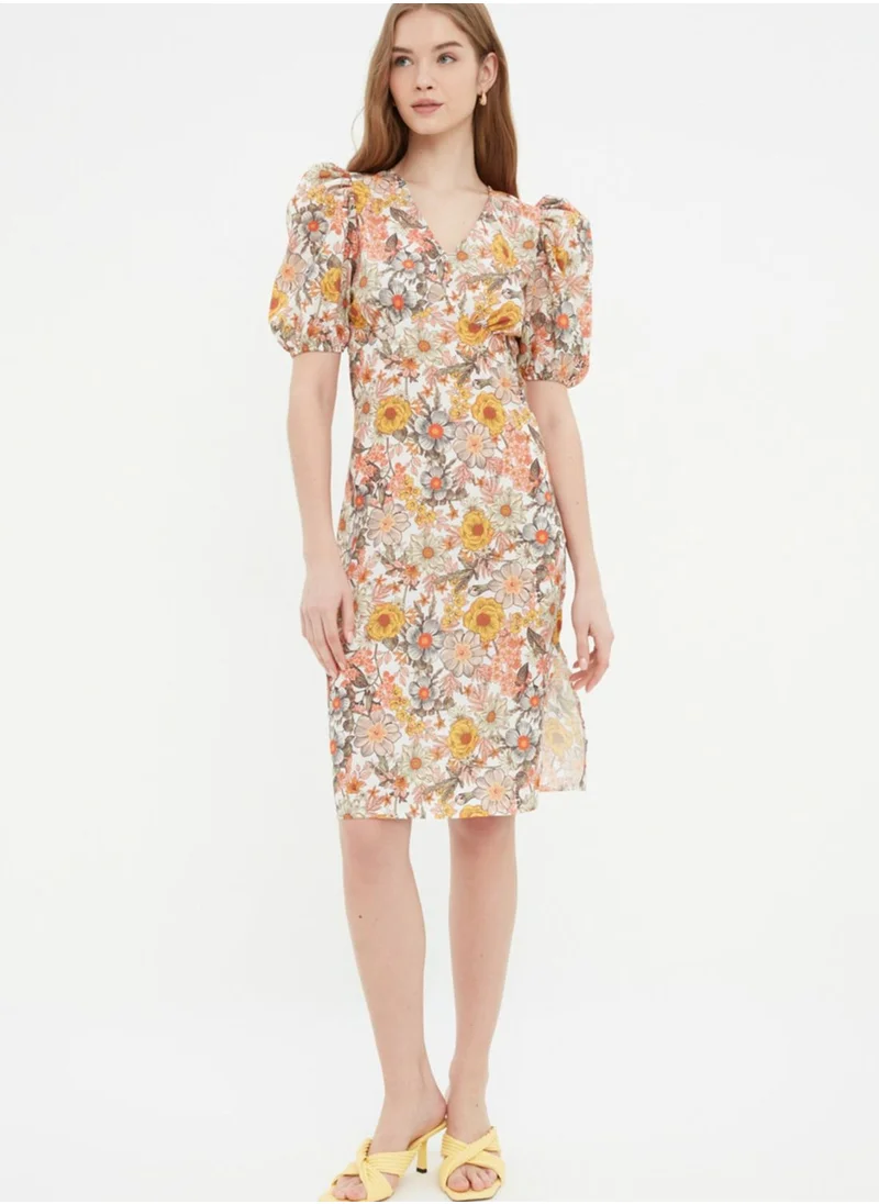 trendyol Puff Sleeve Floral Print Dress