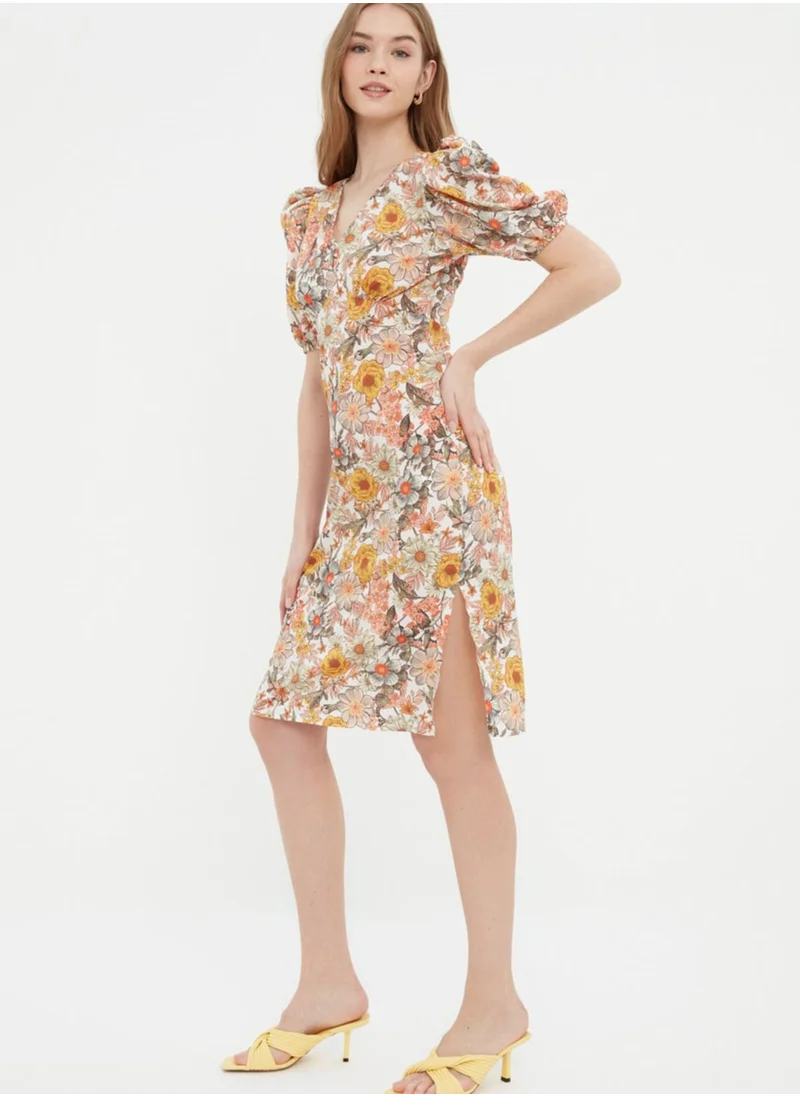 trendyol Puff Sleeve Floral Print Dress