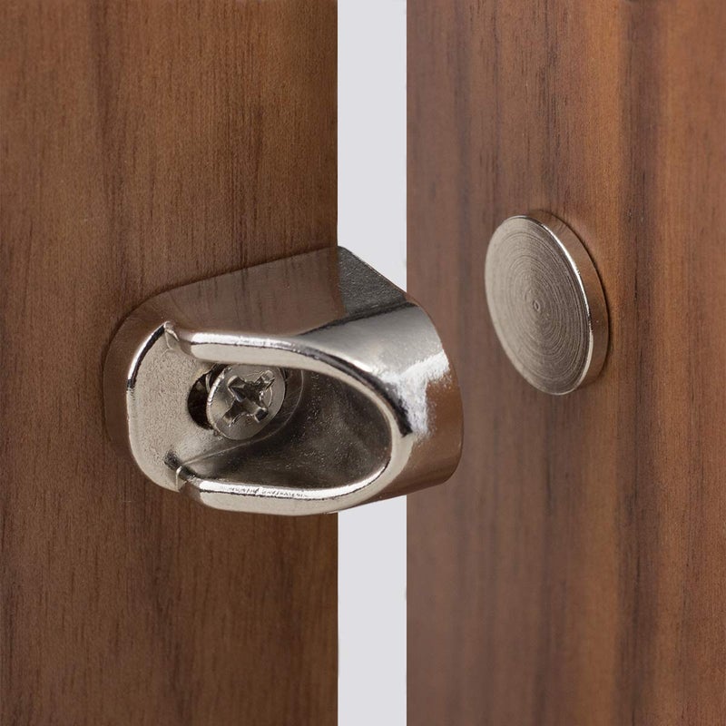 Keenkee 4 Set Magnetic Cabinet Door Catches Hardware Fittings with Neodymium Magnets for Furniture Door Stoppers Closer Latch Nickel Color Free Wood Screws