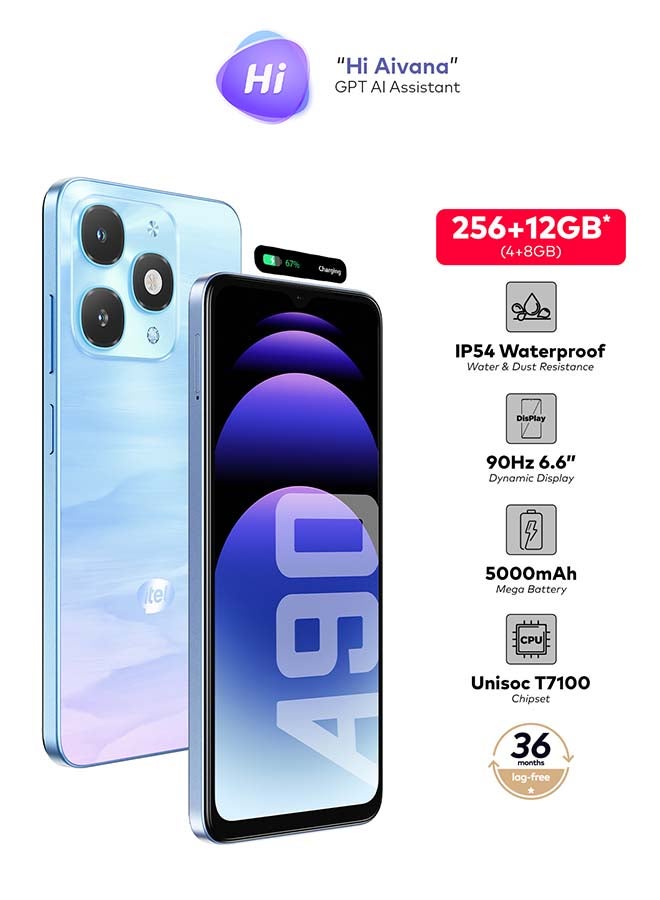 إيتيل A90 ثنائي الشريحة أزرق أورورا 3+5 جيجابايت رام 128 جيجابايت 4G - نسخة الشرق الأوسط - Image 2