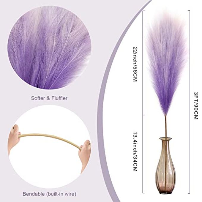 KALYLOC 8Pcs 3FT Purple Colorful Faux Pampas Grass, KALYLOC Fake Artificial Pampass Grass Decor, Filler Tall Pampas Grass Reed Fluffy Stems Plant for Home Boho Living Room Wedding Decoration - Image 5