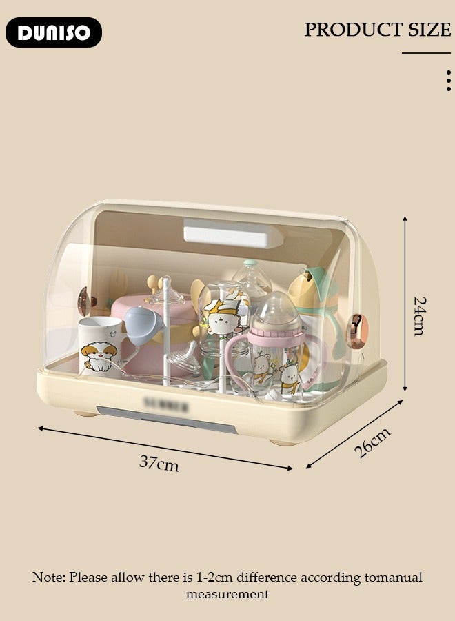 DUNISO رف تجفيف زجاجات الأطفال، تخزين عمودي لزجاجات الأطفال مع غطاء مضاد للغبار وقاعدة قابلة للفك، رف تجفيف أدوات المائدة مع لوح تصريف قابل للسحب، منظم خزانة مطبخ محمول مع حامل، صندوق تخزين أكواب مع مصباح تعقيم بالأشعة فوق البنفسجية للاستخدام المنزلي - Image 4