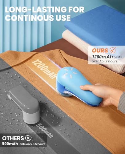 POPCHOSE Fabric Shaver, Lint Remover for Clothes, Electric Lint Shaver with 6-Leaf Blades, Sweater Shavers to Remove Pilling for Clothing, Couch, Furniture, Fuzz, Lint Ball, Bobbles, Blue-Cyan - Image 3