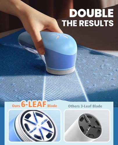 POPCHOSE Fabric Shaver, Lint Remover for Clothes, Electric Lint Shaver with 6-Leaf Blades, Sweater Shavers to Remove Pilling for Clothing, Couch, Furniture, Fuzz, Lint Ball, Bobbles, Blue-Cyan - Image 2