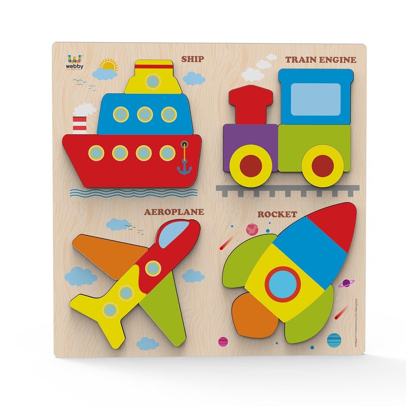 Webby Transport Wooden Puzzle for 2-4 Years Old Toddlers - Learning Puzzle Toys for Pre School and Montessori Kids - Image 1