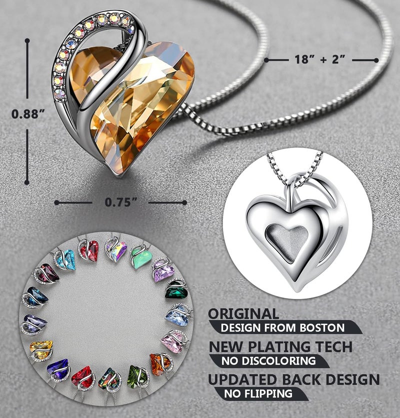Leafael Gift Necklaces for Women, Infinity Love Heart Pendant with Golden Yellow Shade Healing Stone for Power, Birthday Jewelry for Her, Mom, and Wife, Silver Plated, 18" + 2" Chain - Image 3