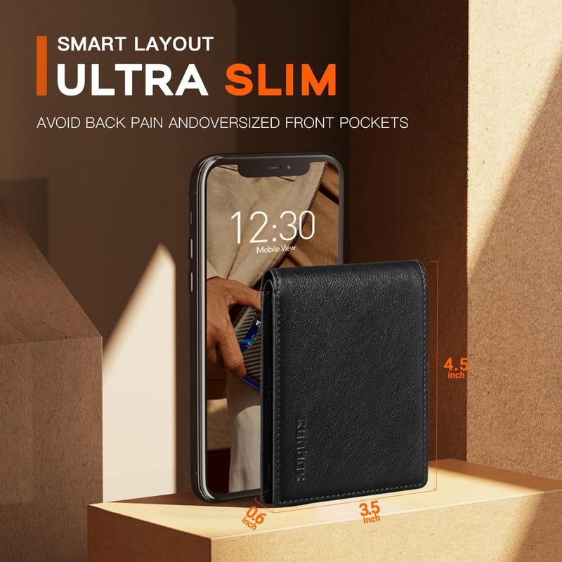 RUNBOX Wallet for Men Slim Credit Card Holder Leather RFID Blocking Small Thin Men's Wallet Bifold Minimalist Front Pocket Large Capacity Gift Box, vintage-black, Minimalist - Image 3