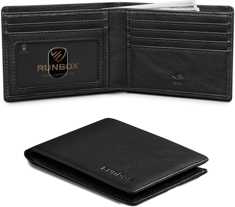 RUNBOX Wallet for Men Slim Credit Card Holder Leather RFID Blocking Small Thin Men's Wallet Bifold Minimalist Front Pocket Large Capacity Gift Box, vintage-black, Minimalist - Image 1