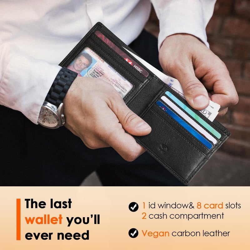 RUNBOX Wallet for Men Slim Credit Card Holder Leather RFID Blocking Small Thin Men's Wallet Bifold Minimalist Front Pocket Large Capacity Gift Box, vintage-black, Minimalist - Image 2