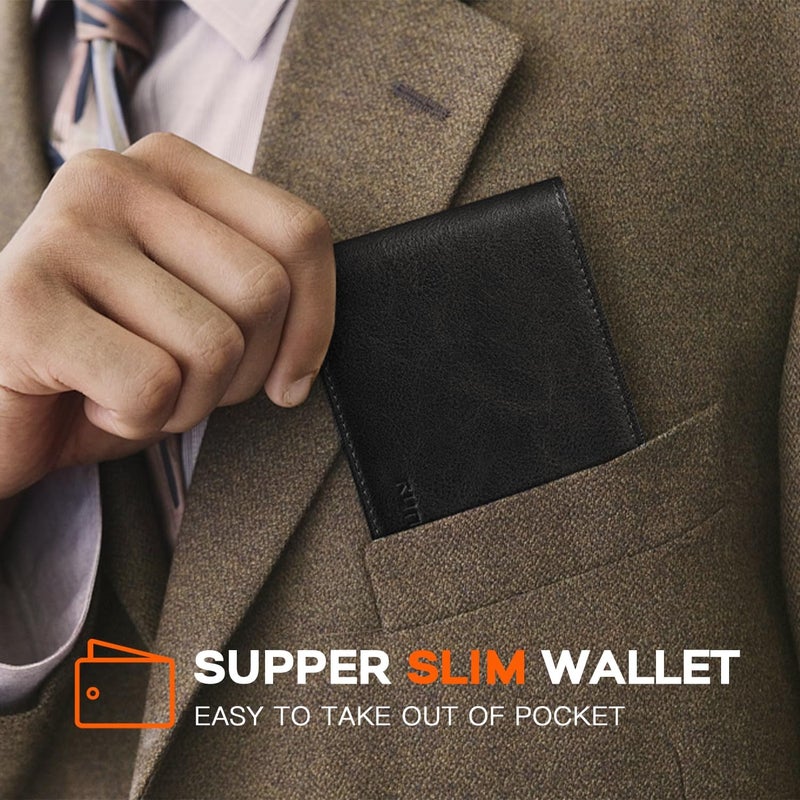 RUNBOX Wallet for Men Slim Credit Card Holder Leather RFID Blocking Small Thin Men's Wallet Bifold Minimalist Front Pocket Large Capacity Gift Box, vintage-black, Minimalist - Image 5