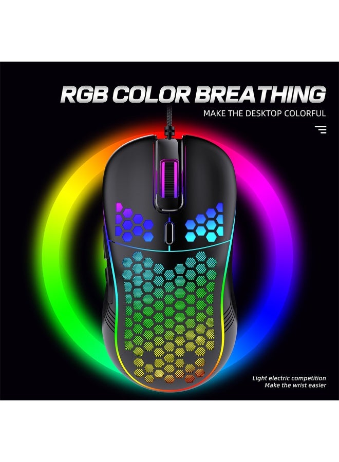 FDTY Honeycomb Wired Gaming Mouse, RGB LED Backlight, 6 Buttons, 100g Ultra Lightweight, USB Computer Mice for Gamers and Office, Black 4.96 * 2.64 * 1.5in. - Image 2