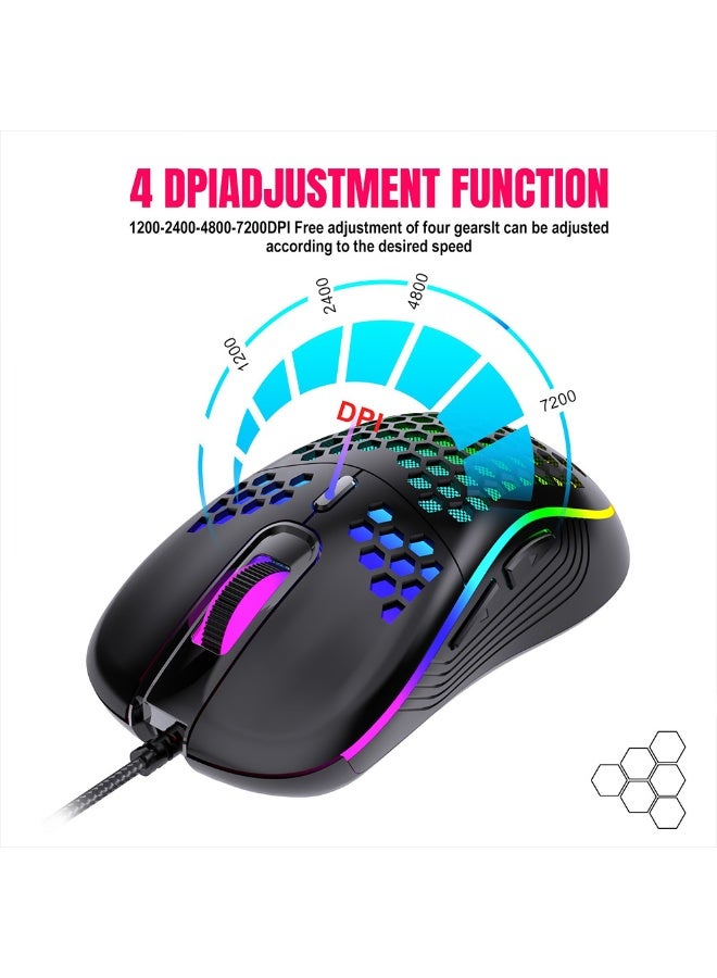 FDTY Honeycomb Wired Gaming Mouse, RGB LED Backlight, 6 Buttons, 100g Ultra Lightweight, USB Computer Mice for Gamers and Office, Black 4.96 * 2.64 * 1.5in. - Image 4