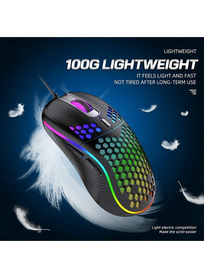 FDTY Honeycomb Wired Gaming Mouse, RGB LED Backlight, 6 Buttons, 100g Ultra Lightweight, USB Computer Mice for Gamers and Office, Black 4.96 * 2.64 * 1.5in. - Image 3