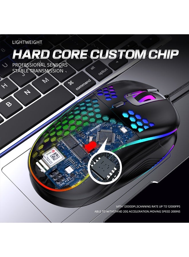 FDTY Honeycomb Wired Gaming Mouse, RGB LED Backlight, 6 Buttons, 100g Ultra Lightweight, USB Computer Mice for Gamers and Office, Black 4.96 * 2.64 * 1.5in. - Image 5