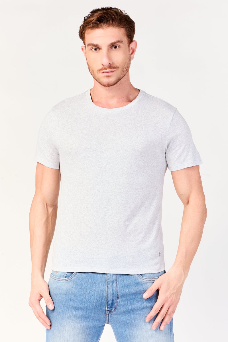 Frye Men 4 Pcs Crew Neck Short Sleeve Brand Logo T-Shirt, Grey - Image 1