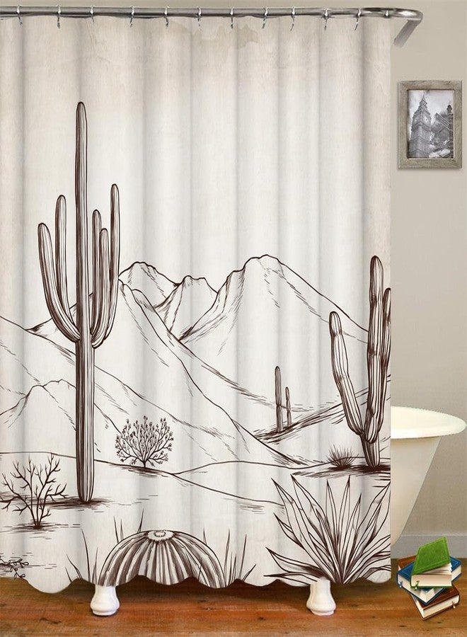 RnnJoile Western Shower Curtain Rustic Cactus Desert Bathroom Curtain Vintage Minimalist Southwest Aztec Bathroom Decor 72"x72" with Hooks - Image 1