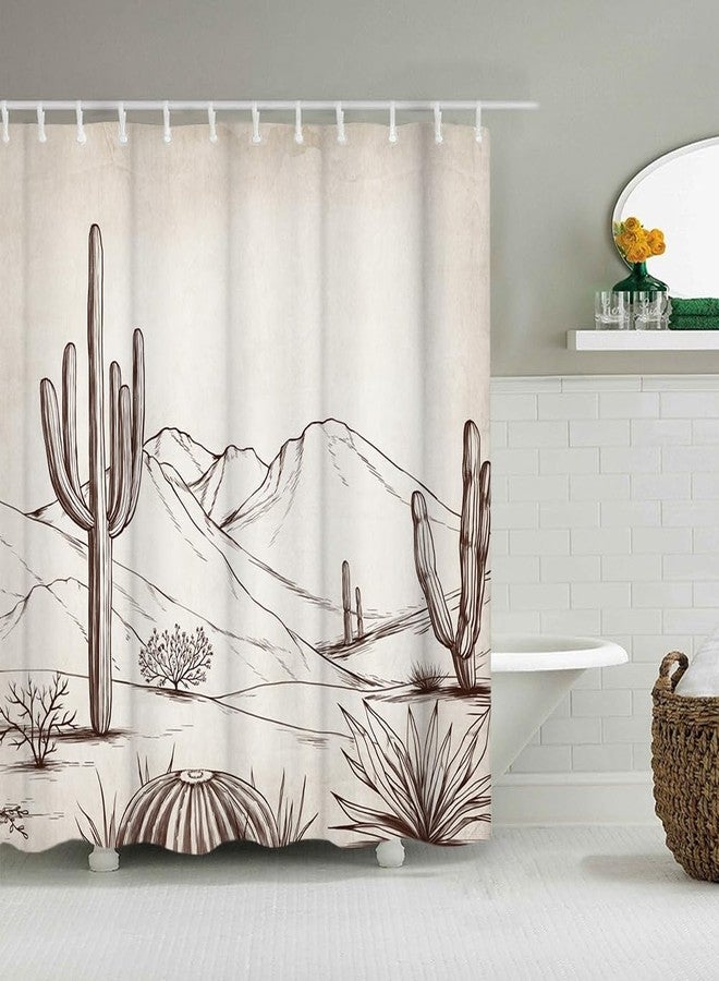 RnnJoile Western Shower Curtain Rustic Cactus Desert Bathroom Curtain Vintage Minimalist Southwest Aztec Bathroom Decor 72"x72" with Hooks - Image 2