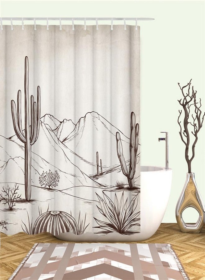 RnnJoile Western Shower Curtain Rustic Cactus Desert Bathroom Curtain Vintage Minimalist Southwest Aztec Bathroom Decor 72"x72" with Hooks - Image 4