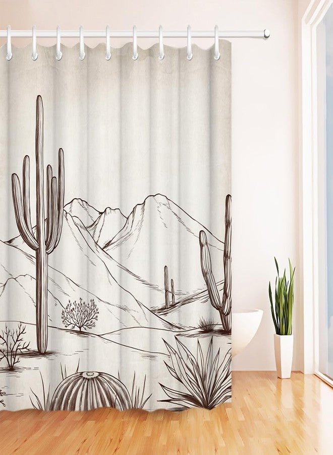 RnnJoile Western Shower Curtain Rustic Cactus Desert Bathroom Curtain Vintage Minimalist Southwest Aztec Bathroom Decor 72"x72" with Hooks - Image 3
