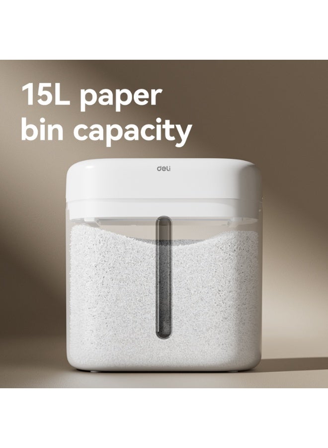 Deli ET001-UK small shredder, T001-UK, Paper Shredder, 6 Sheets/15L/425mm/5min Continuous Run, White - Image 2