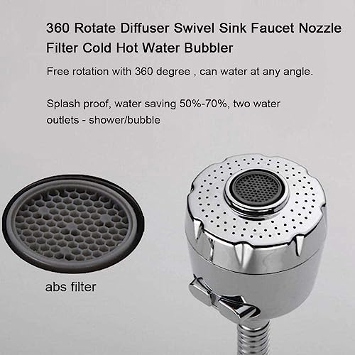 Styxon Sink Faucet Sprayer Attachment 360 Rotatable Kitchen Tap Head Replacement,Anti-Splash Faucet Nozzle Head With Hose And Universal Connector | Silver - 6.5 X 10 X 1 Inch - Image 3