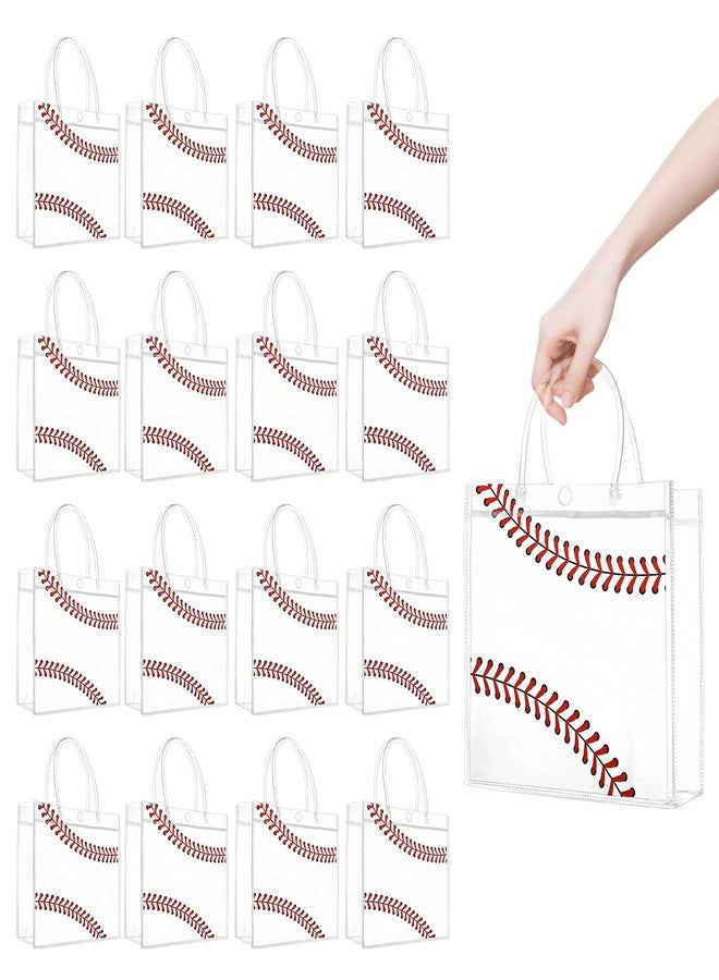 PLUVAVA 16 Pieces Baseball Clear Gift Bags Baseball Transparent Treat Goodie Bags Sport Clear PVC Snack Bag with Handles for Sports Team Birthday Holiday Party Decorations Supplies (Baseball - Image 1
