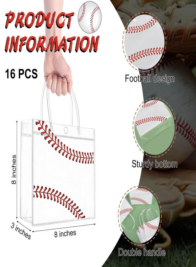 PLUVAVA 16 Pieces Baseball Clear Gift Bags Baseball Transparent Treat Goodie Bags Sport Clear PVC Snack Bag with Handles for Sports Team Birthday Holiday Party Decorations Supplies (Baseball - Image 2