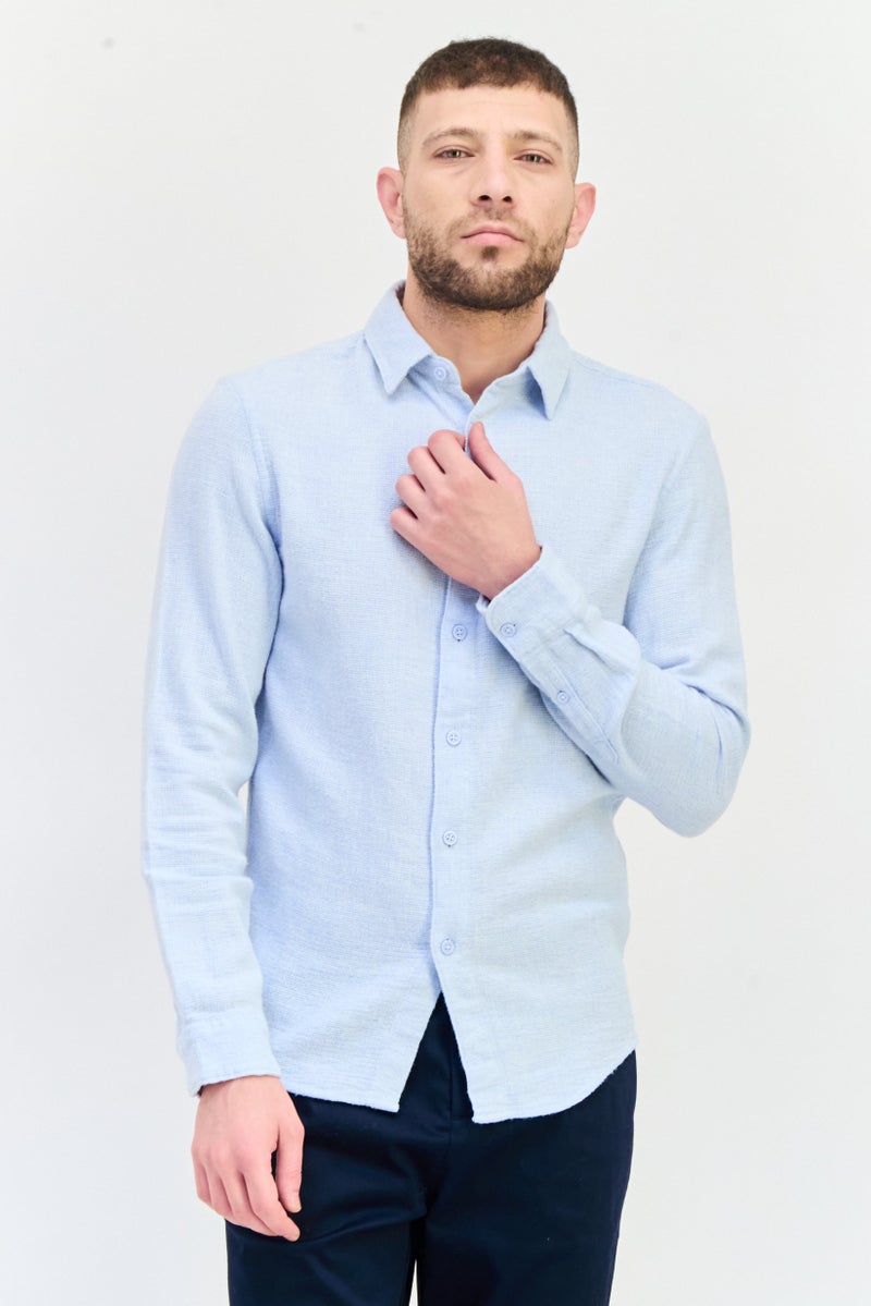 Celio Men Regular Fit Solid Long Sleeves Casual Shirt, Light Blue - Image 1