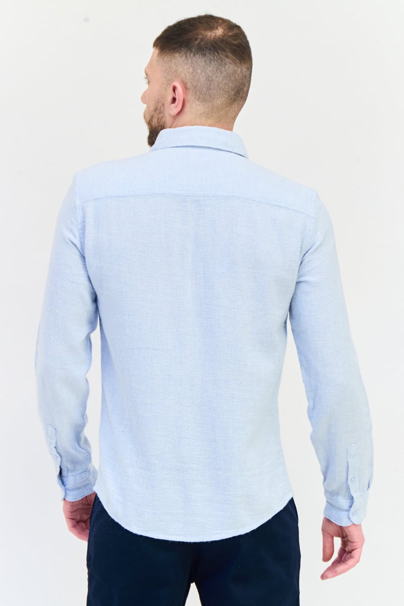 Celio Men Regular Fit Solid Long Sleeves Casual Shirt, Light Blue - Image 3