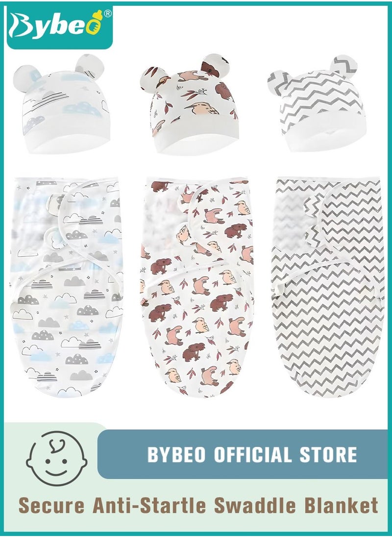Bybeo - 6 PCS Baby Swaddle Blanket Wrap Cap Set Newborn Infant Sleep Sack With Caps 100% Breathable Cotton 0-6 Month - Image 1